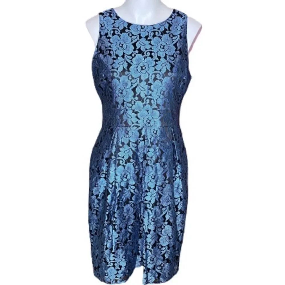 Eliza J Blue Floral Lace Sleeveless Sheath Dress 14